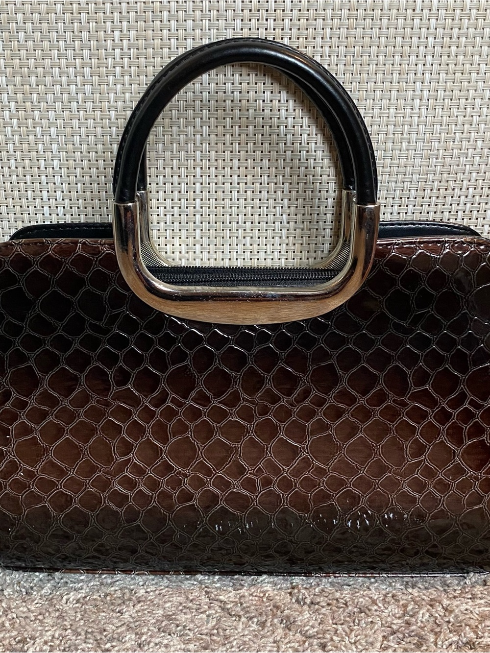 Classic Brown Croc-Embossed Top-Handle Bag